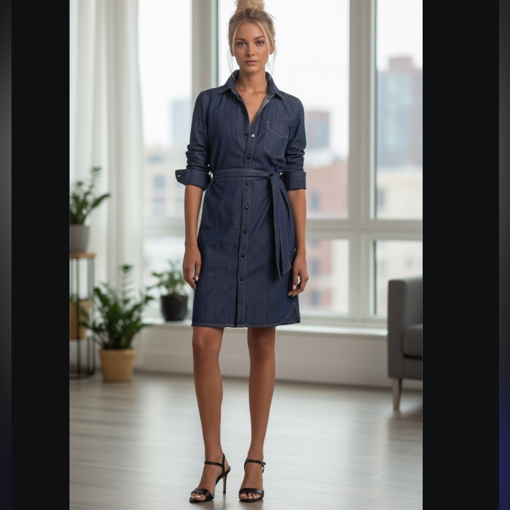 Lauren Ralph Lauren Denim Shirt Dress front button med to dark wash size Large